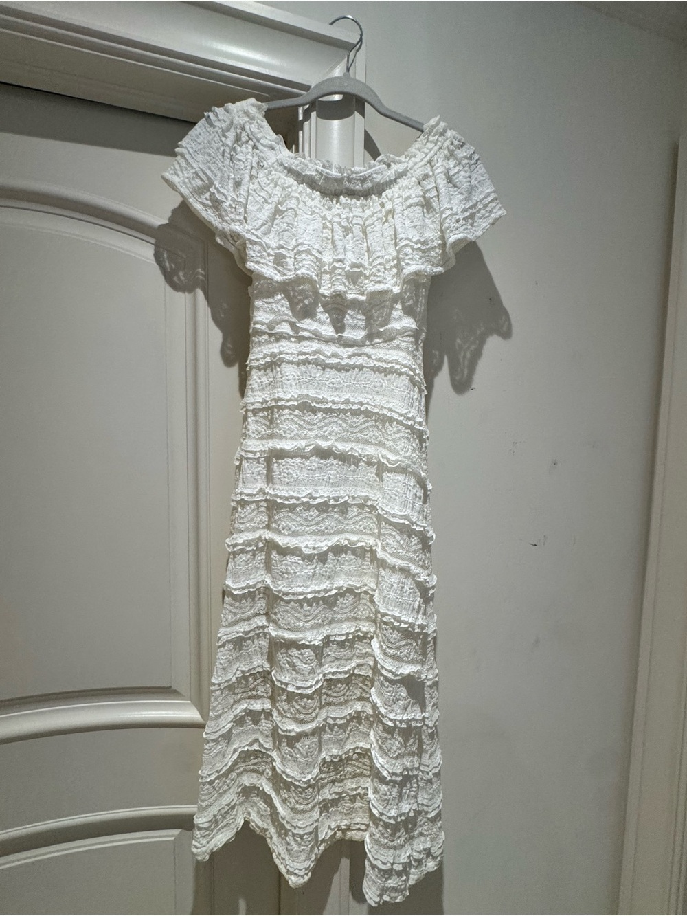 Endless Rose White Off-Shoulder Lace Midi Dress